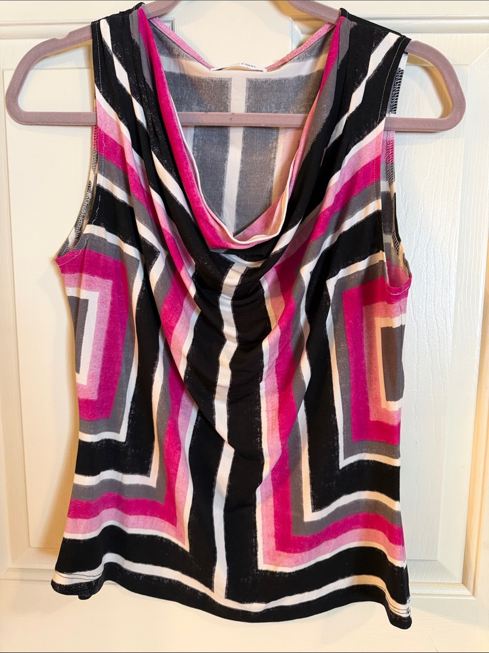 Calvin Klein Pink & Black Geometric Cowl Neck Camisole